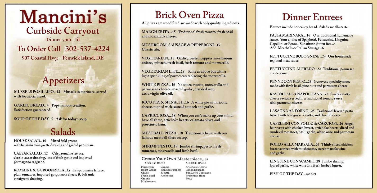 Curbside Carryout Brick Oven Pizza & Italian Restaurant Fenwick DE